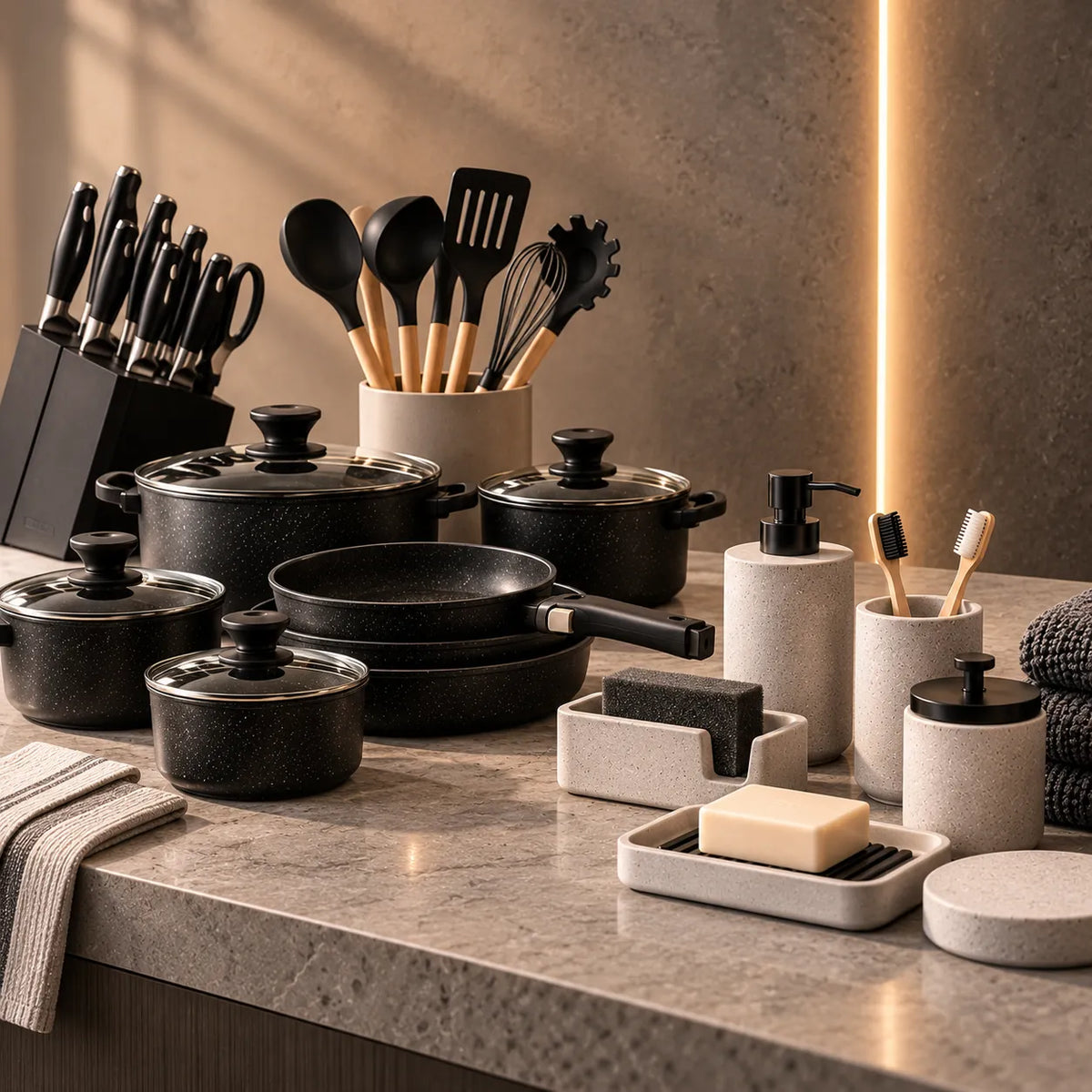 Sélection AZS de produits pour la cuisine et la salle de bain : batteries de cuisine, couteaux, ustensiles et accessoires en diatomite