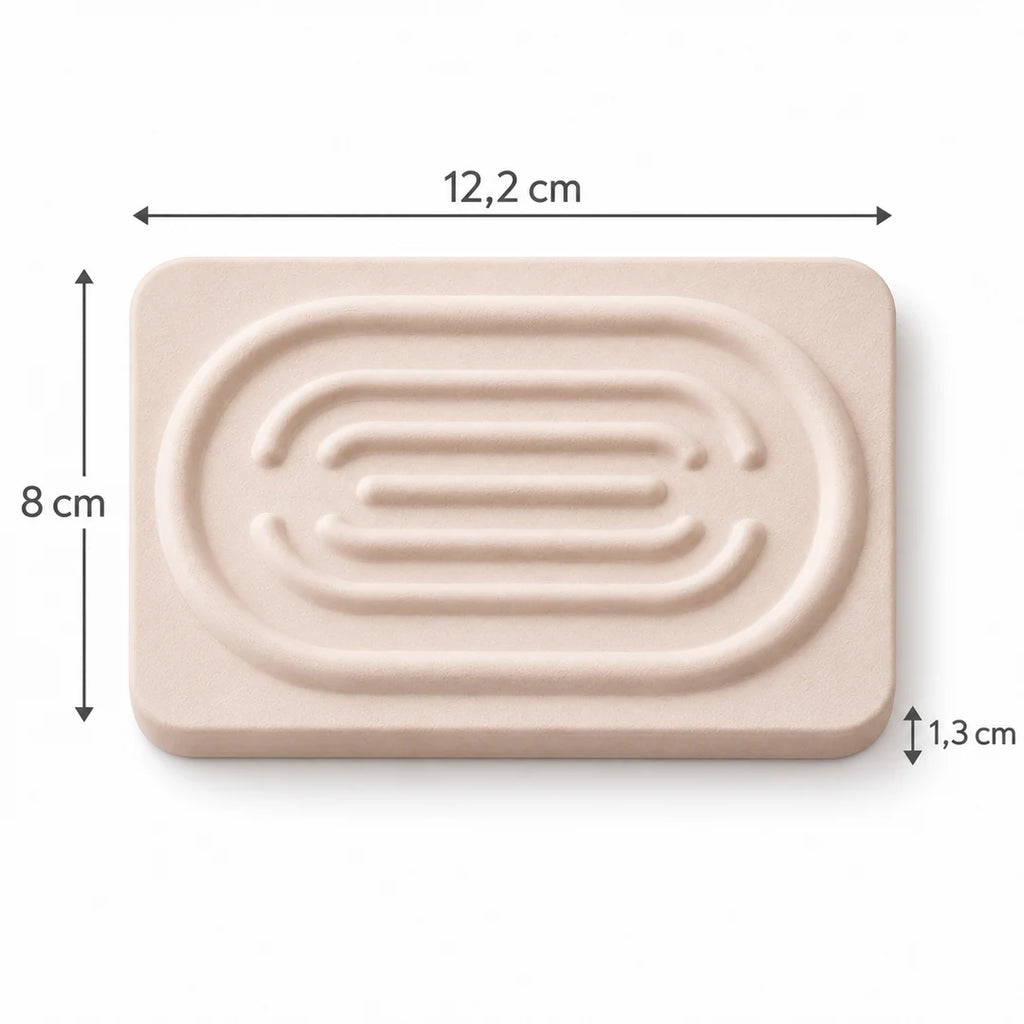 Porte-savon Convex SOVO en diatomite beige présenté seul sur fond blanc