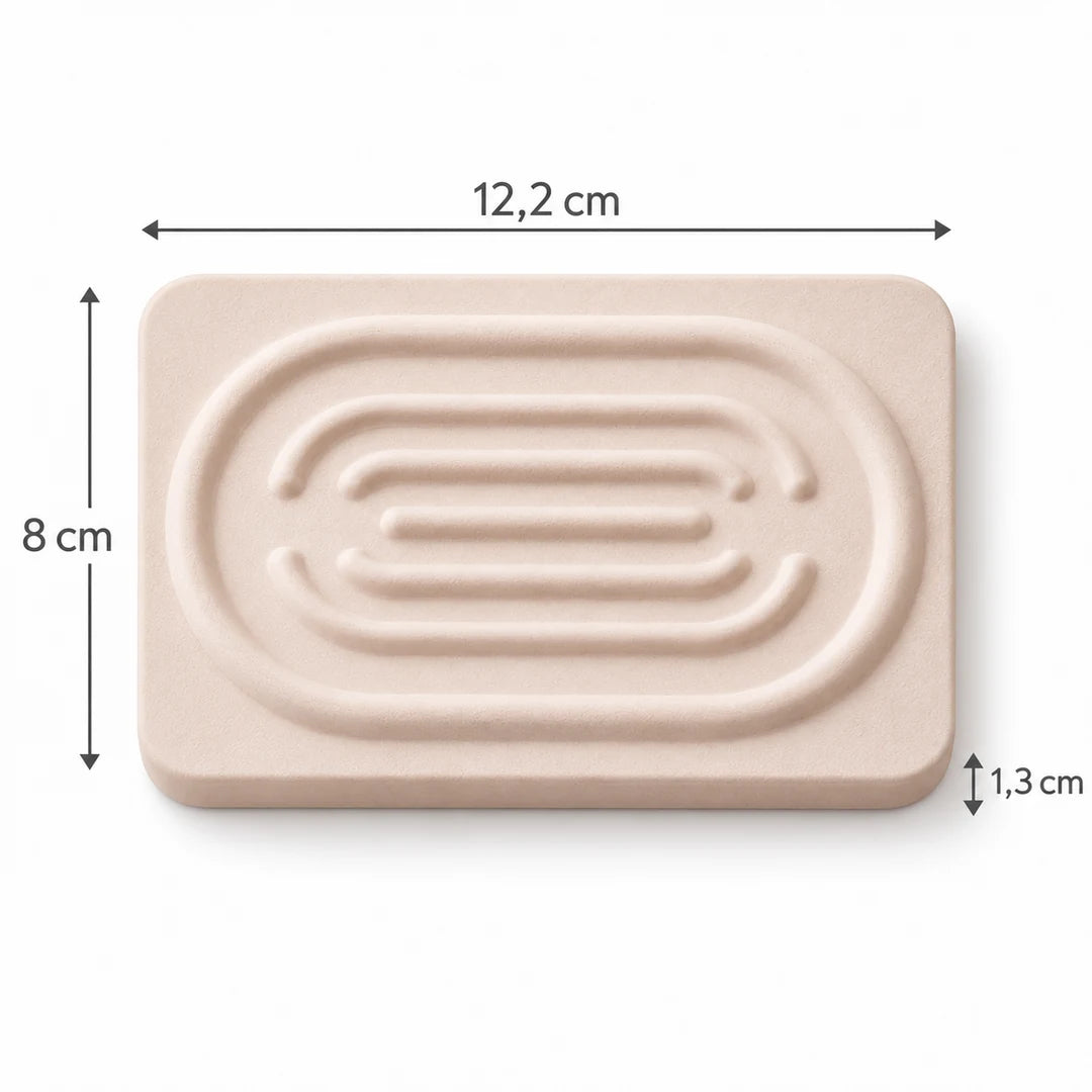 Porte-savon Convex SOVO en diatomite beige présenté seul sur fond blanc