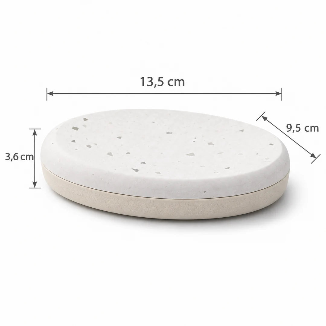 Porte-savon Terrazzo Fall V2 mesurant 13,5 × 9,5 × 3,6 cm