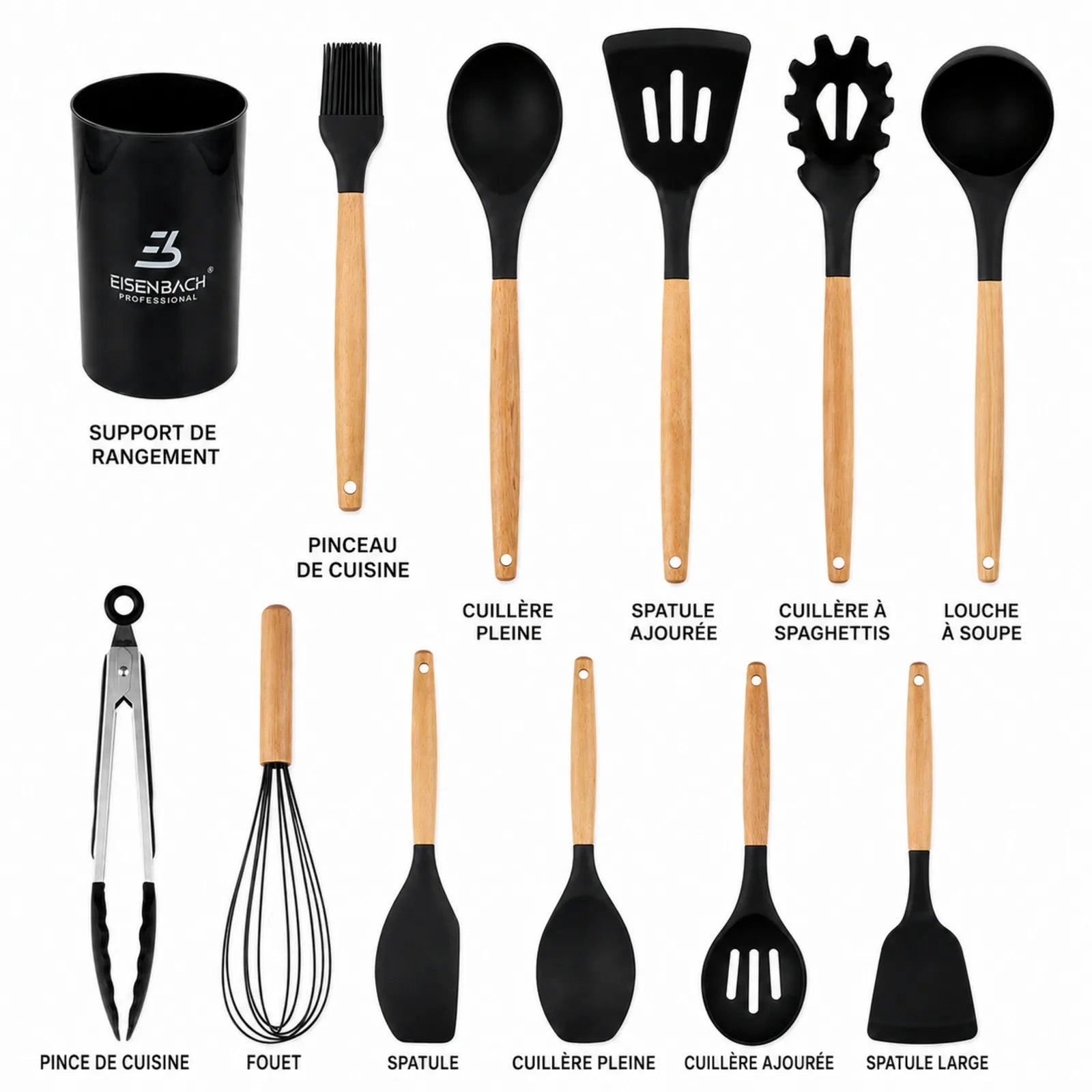 Set Eisenbach A0022 avec 12 ustensiles de cuisine et support de rangement