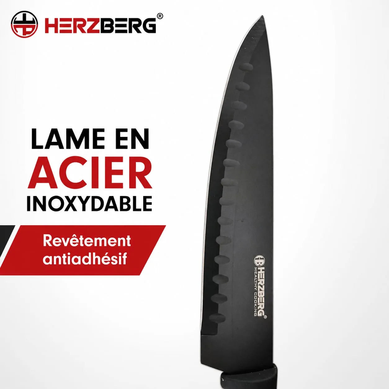 Couteau de cuisine Herzberg HG-MSN8BLK avec lame en acier inoxydable et revêtement antiadhésif