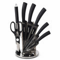 Set de couteaux de cuisine noir Herzberg HG-MSN8BLK avec support acrylique rotatif