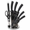 Set de couteaux de cuisine noir Herzberg HG-MSN8BLK avec support acrylique rotatif