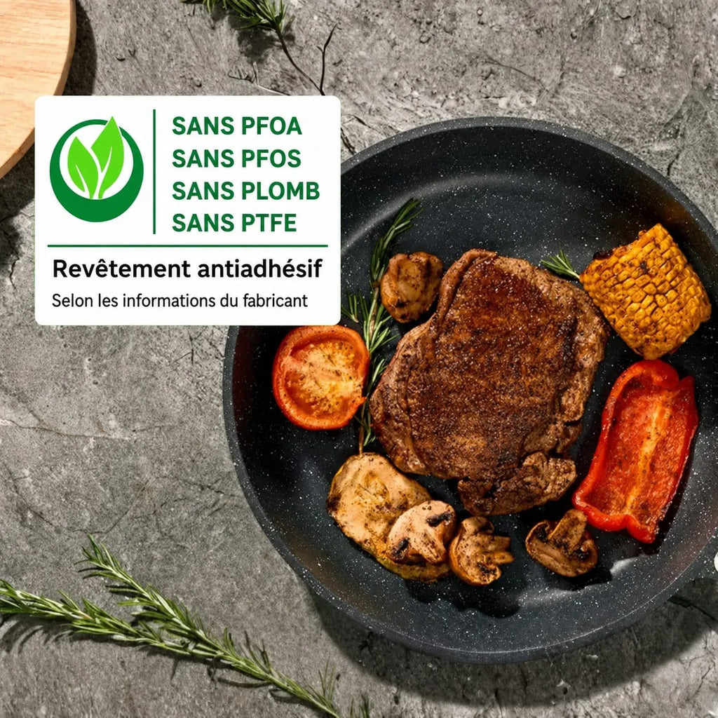 Cuisson saine et certifiée sans PFOA, PFOS, plomb et PTFE pour la batterie de cuisine Just Perfecto JL-998.