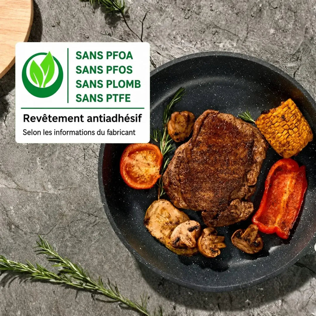 Cuisson saine et certifiée sans PFOA, PFOS, plomb et PTFE pour la batterie de cuisine Just Perfecto JL-998.