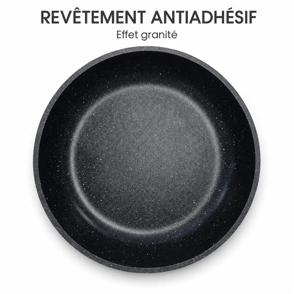 Détail du revêtement intérieur antiadhésif effet granit des ustensiles Just Perfecto JL-998, garantissant une cuisson saine sans collage.