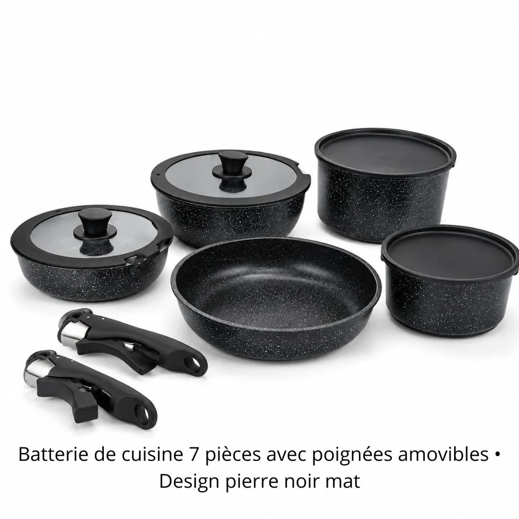 Set de cuisine compact Just Perfecto JL-998 7 pièces en design pierre noir mat avec poignées détachables.