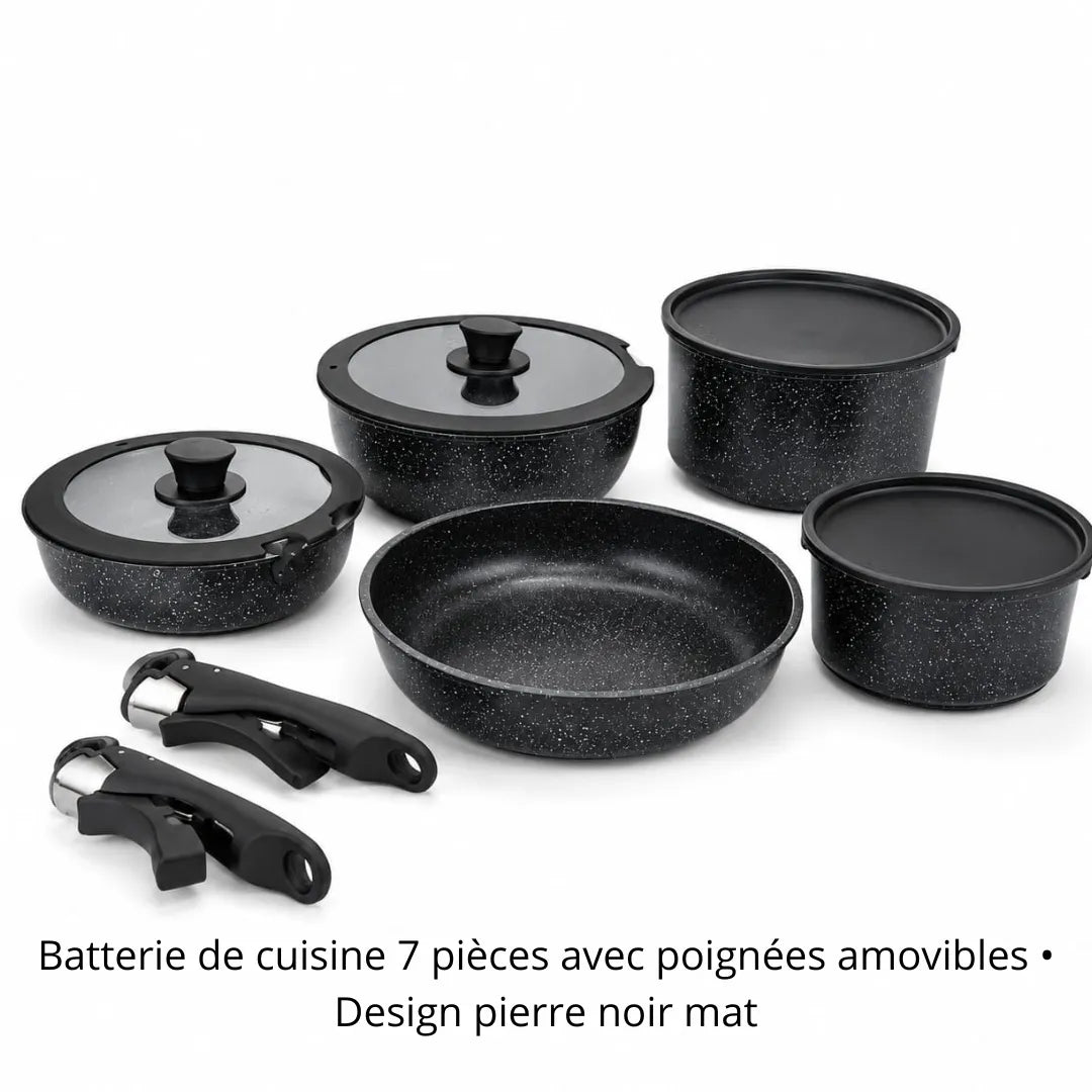 Set de cuisine compact Just Perfecto JL-998 7 pièces en design pierre noir mat avec poignées détachables.