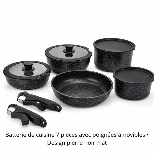 Set de cuisine compact Just Perfecto JL-998 7 pièces en design pierre noir mat avec poignées détachables.
