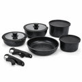 Ensemble de casseroles et poêles Just Perfecto JL-998 avec couvercles en verre et poignées amovibles, design noir granit.
