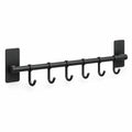 Porte-accessoires mural multifonction en acier inoxydable noir mat avec 6 crochets, idéal comme porte-torchon, porte-ustensiles ou organiseur de salle de bain