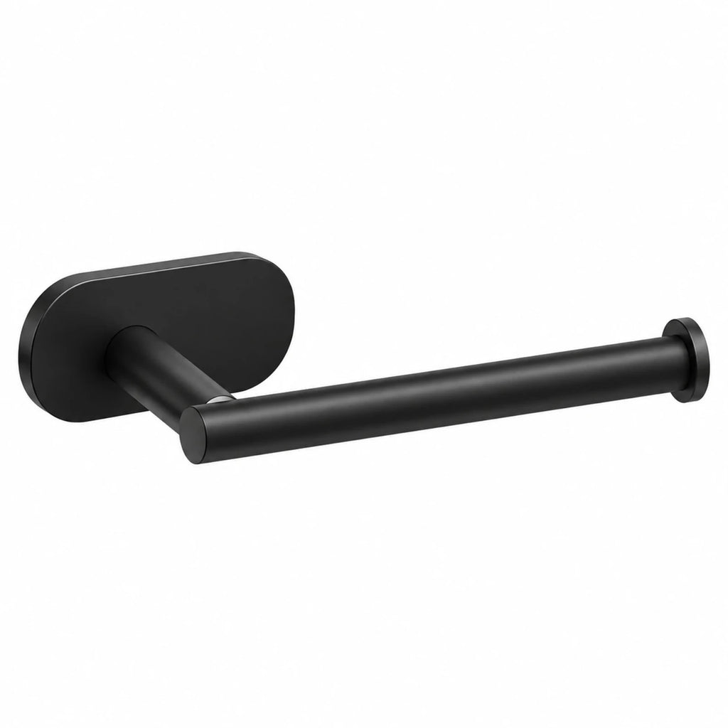 Porte-papier toilette en acier inoxydable noir mat, design moderne et épuré pour salle de bain ou toilette.