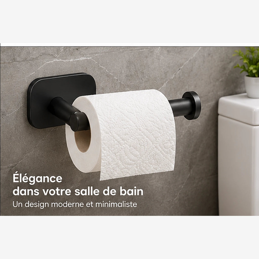 Porte-papier toilette noir mat installé dans une salle de bain moderne, alliant élégance et design minimaliste.